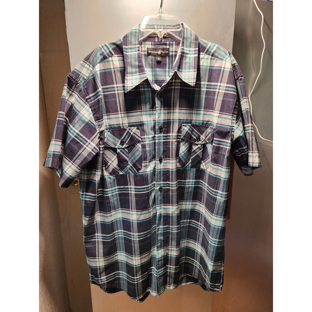 Beverly Hills Polo Club Men's XL Blue Plaid Button-down SS Shirt Preppy